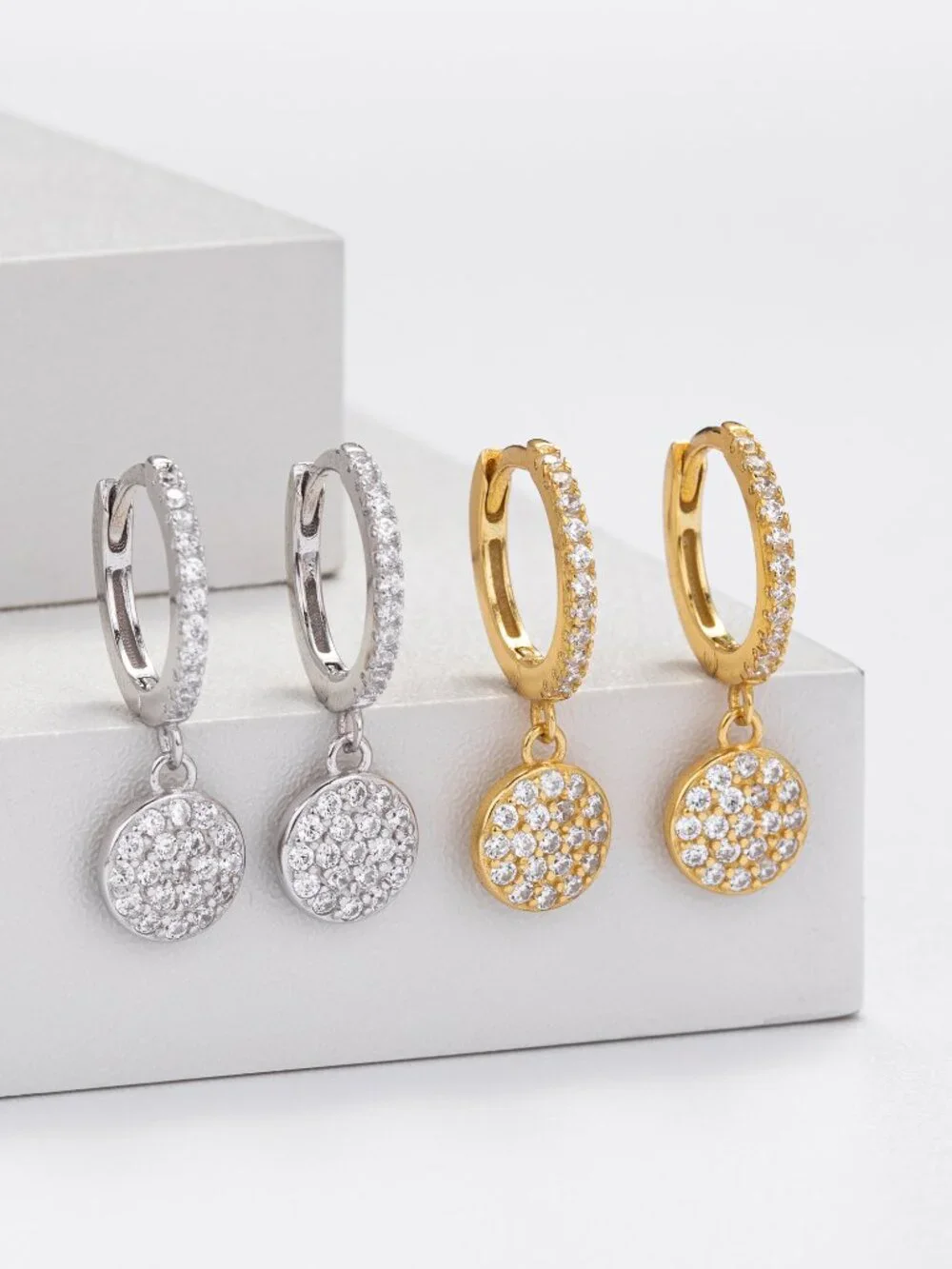 Sterling Silver Crystal Drop Earrings - White Gold Plated - Picture 7 of 11